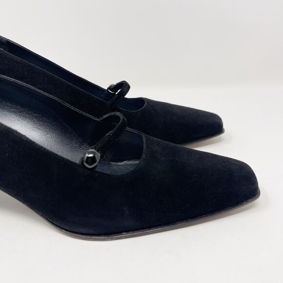 Stuart Weitzman Womens 9.5 Black Suede Mary Jane Pump Heels Square Toe Vintage - Picture 2 of 15